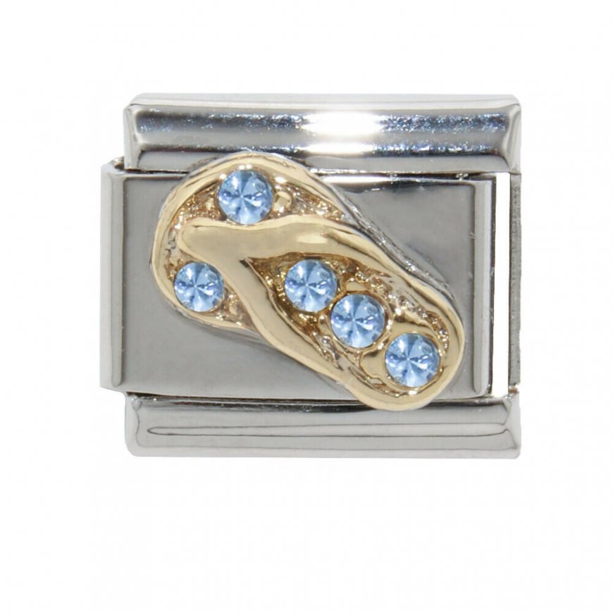 Flip flop with blue stones - 9mm Italian charm - Click Image to Close
