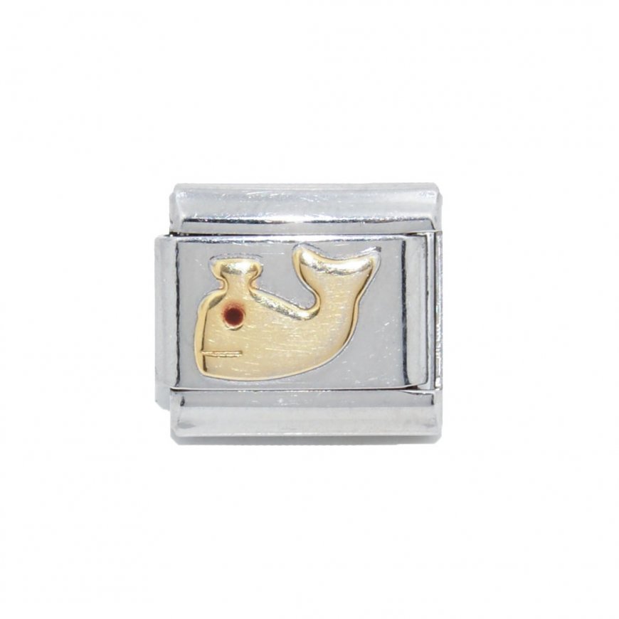 Whale - gold colour enamel 9mm Italian charm - Click Image to Close