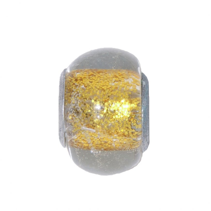 EB37 - Glass bead - Clear gold glittery European bead charm - Click Image to Close