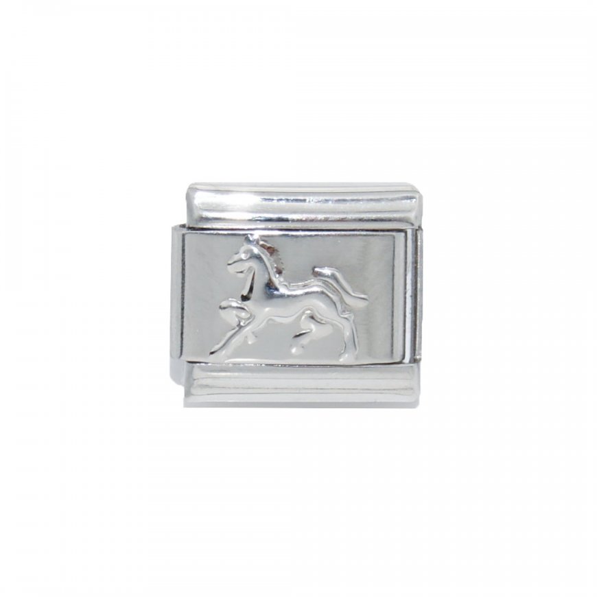Silver colour horse - 9mm Italian charm - Click Image to Close