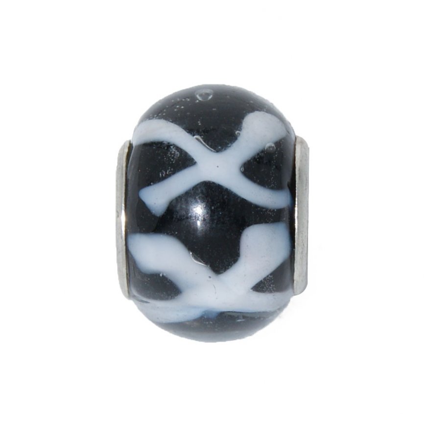 EB36 - Glass bead - Black and white - Europeon bead charm - Click Image to Close