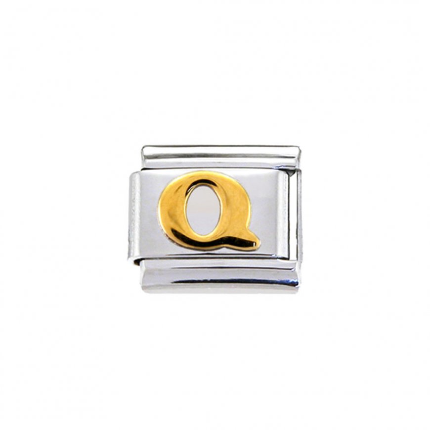 Gold colour Letter Q - 9mm Italian charm - Click Image to Close