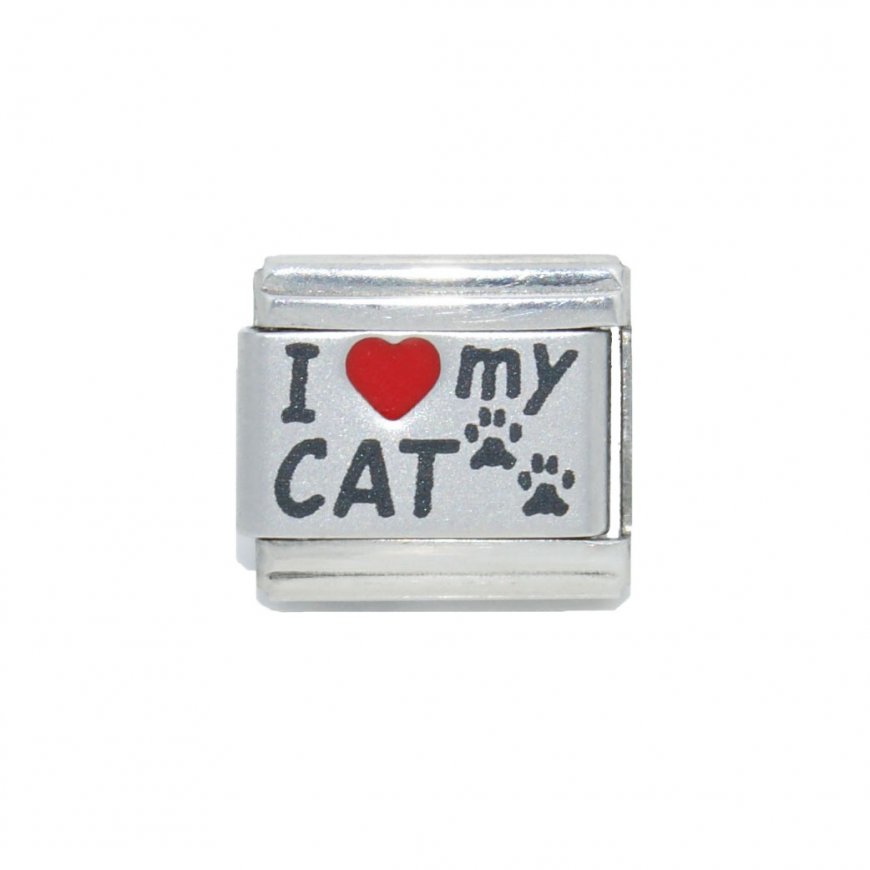 I love my cat - red heart laser with pawprints 9mm Italian charm - Click Image to Close