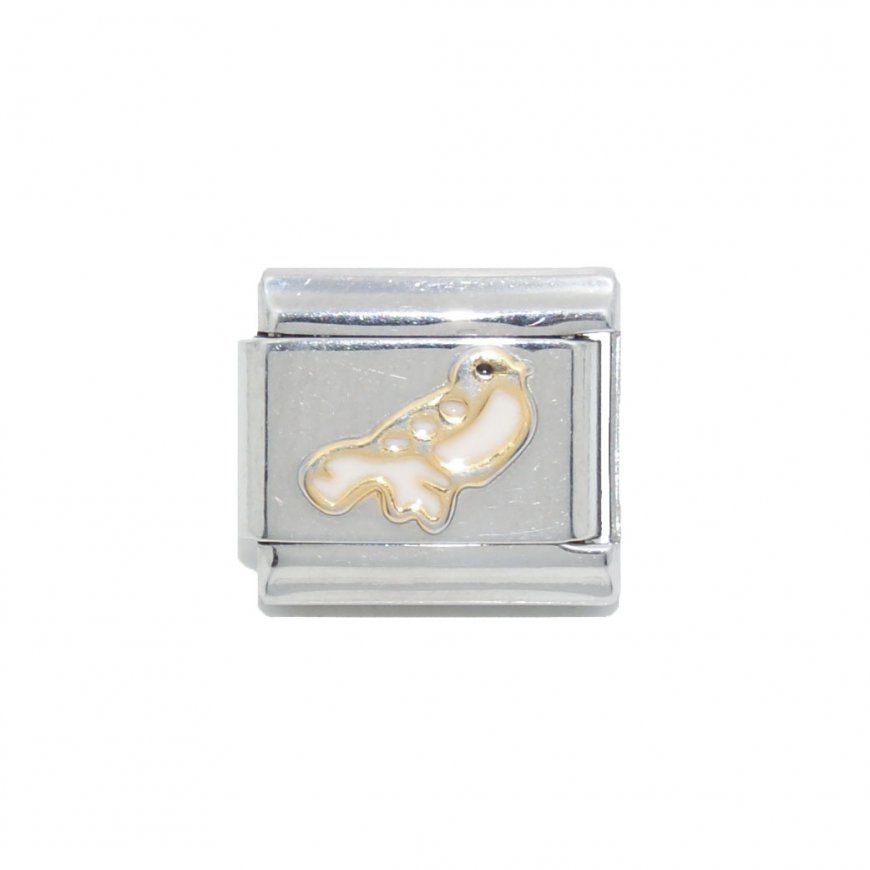 Gold and white dove - enamel 9mm Italian charm - Click Image to Close