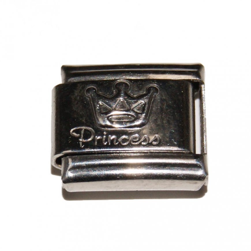 Silver coloured Princess with crown link - 9mm Italian charm - Click Image to Close