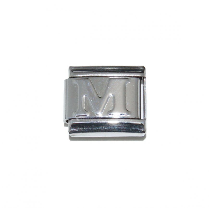 Silver coloured letter M - 9mm Italian charm - Click Image to Close