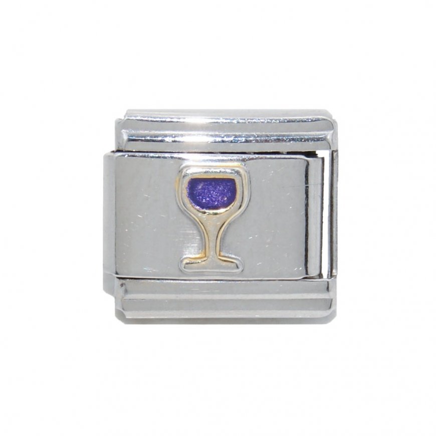 Glass of wine - purple and gold 9mm Italian charm - Click Image to Close