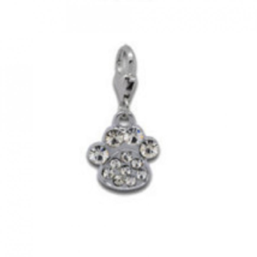 Rhinestone pawprint clear - clip on charm - Click Image to Close