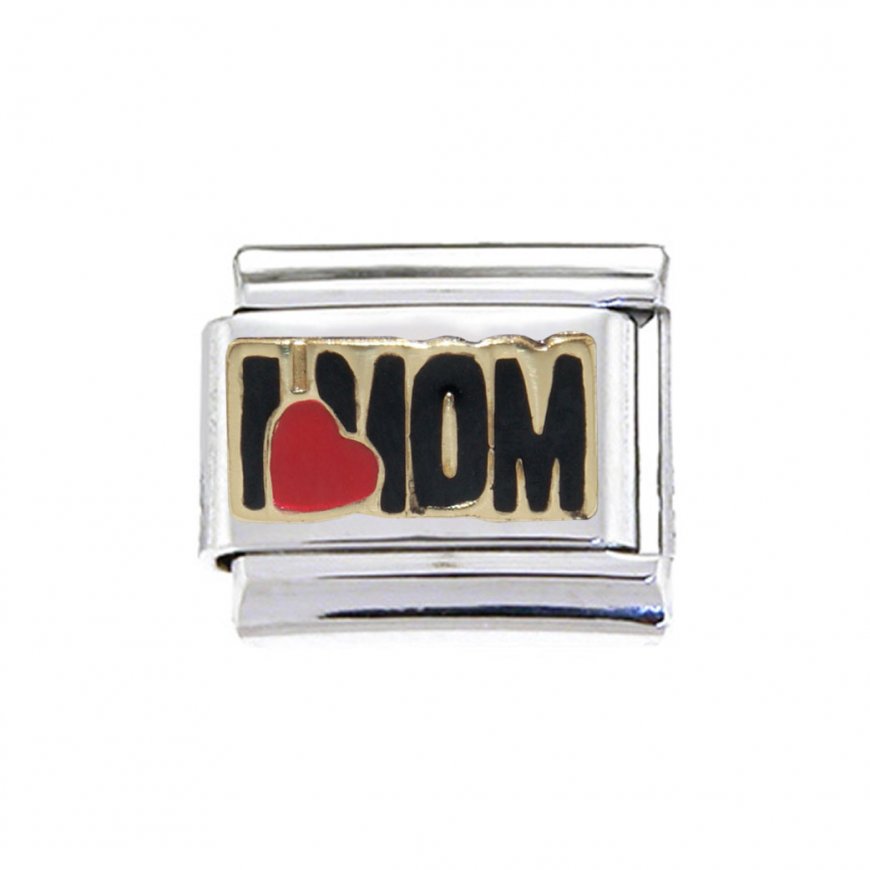 I love Mom (a) - Gold Background 9mm enamel Italian charm - Click Image to Close