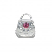 EB7 - Silvertone Handbag with pink stone - European bead charm
