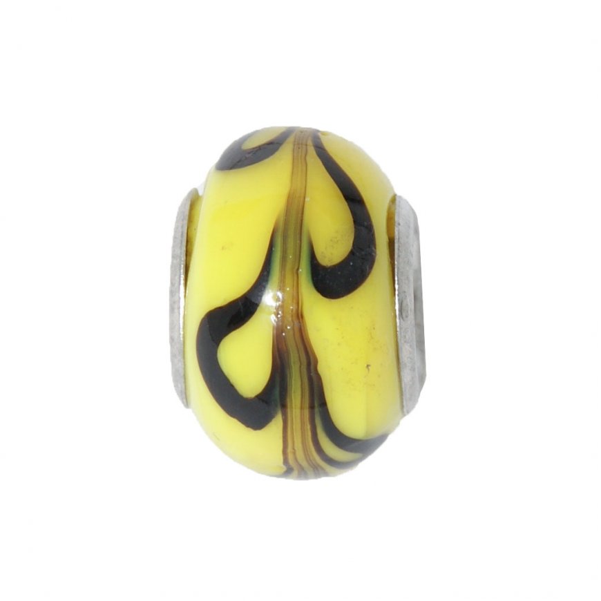 EB38 - Glass bead - Yellow and black - European bead charm - Click Image to Close