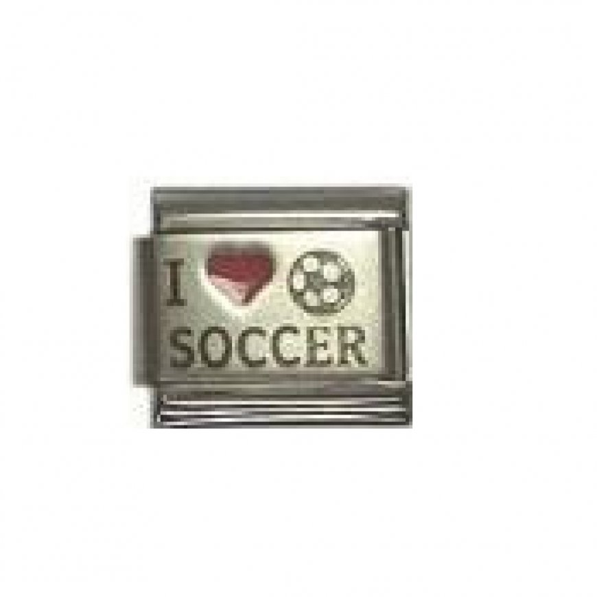 I love soccer - red heart laser 9mm Italian charm - Click Image to Close