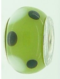 EB210 - Green bead with black and white dots - Click Image to Close