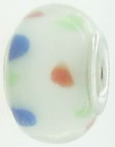 EB375 - White bead with blue, green and orange dots