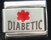 Diabetic with red medic symbol laser 9mm Italian charm - Click Image to Close