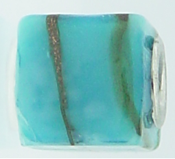 EB21 - Glass bead - Turquoise and gold cube shape