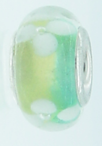 EB233 - Green and yellow bead with white flower