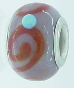 EB241 - Purple bead with brown swirl and blue dots