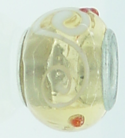 EB246 - Yellow bead with white swirls and red dots