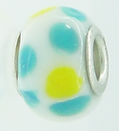 EB330 - White bead with blue and yellow dots