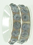 EB400 - Silver plated bead with two rows of purple stones