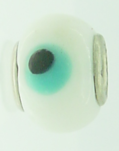 EB75 - Glass bead - White bead with black and turquoise