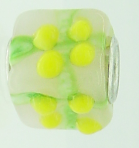 EB76 - Glass bead - White, yellow and green cube