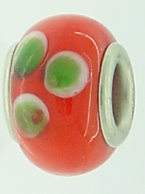 EB80 - Glass bead - Orange bead with white and green