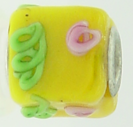 EB81 - Glass bead - Yellow pink and green cube