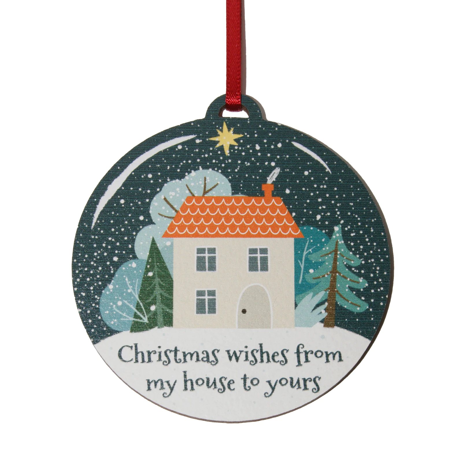 Christmas Wishes from My house to yours - 8cm wooden bauble - Click Image to Close
