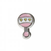 Baby Girl Rattle with hearts 9mm floating locket charm