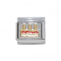 Birthday cake - gold red and white enamel 9mm Italian charm