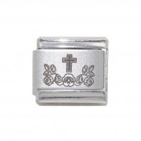 Cross with flowers - 9mm Laser Italian charm