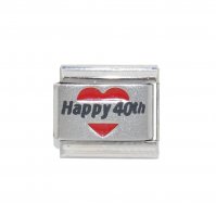 Happy 40th in red heart - 9mm Laser Italian charm