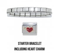 18 link shiny bracelet including Red Heart with arrow charm