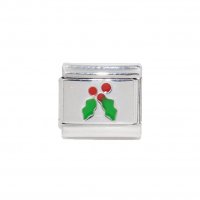 Holly - Christmas - enamel 9mm Italian charm