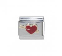 Red heart with Arrow gold rim - 9mm Italian charm enamel