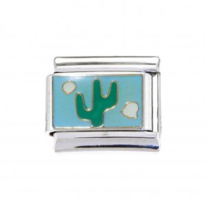 Cactus on blue background - enamel 9mm Italian charm