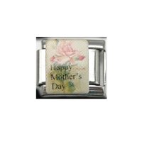 Happy Mother's day - with rose enamel 9mm Italian charm