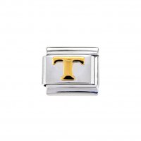 Gold colour Letter T - 9mm Italian charm