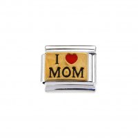 I love Mom (b)- Gold Background 9mm enamel Italian charm