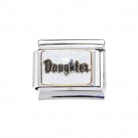 Daughter - white sparkly enamel 9mm Italian charm