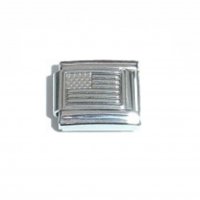 Flag - USA silver coloured flag link - 9mm Italian charm