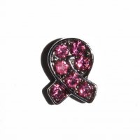 Breast Cancer ribbon with pink stones 8mm floating locket charm