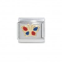 Butterfly - blue red and gold enamel - 9mm Italian Charm