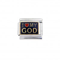 I love my God - dark blue enamel italian charm