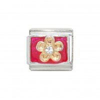 Gold flower on hot pink background - 9mm Italian charm