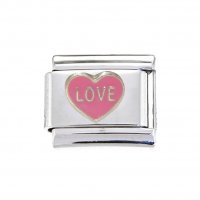 Love in pink heart - 9mm enamel Italian charm