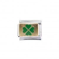Lucky green clover on gold background - 9mm Italian Charm