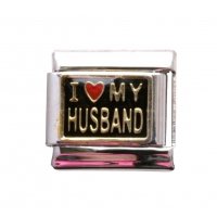 I love my husband on black background - enamel 9mm Italian charm